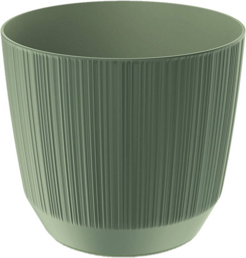 Prosperplast Moderne carf-stripe plantenpot bloempot kunststof dia 13 cm hoogte 11 cm groen voor binnen buiten