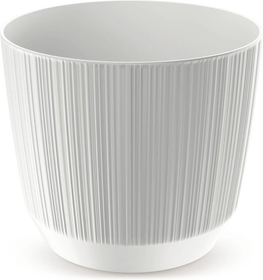 Prosperplast Moderne carf-stripe plantenpot bloempot kunststof dia 15 cm hoogte 13 cm parel wit voor binnen buiten