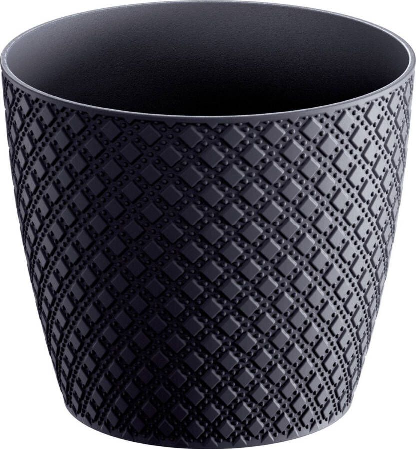 Prosperplast Orient stijl plantenpot bloempot kunststof dia 13 cm en hoogte 11 cm in het antraciet grijs voor binnen buiten