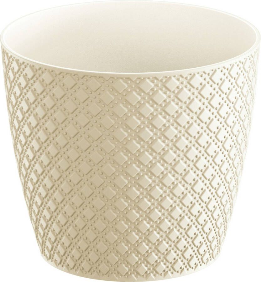 Prosperplast Orient stijl plantenpot bloempot kunststof dia 16 cm en hoogte 14 cm in het creme wit voor binnen buiten