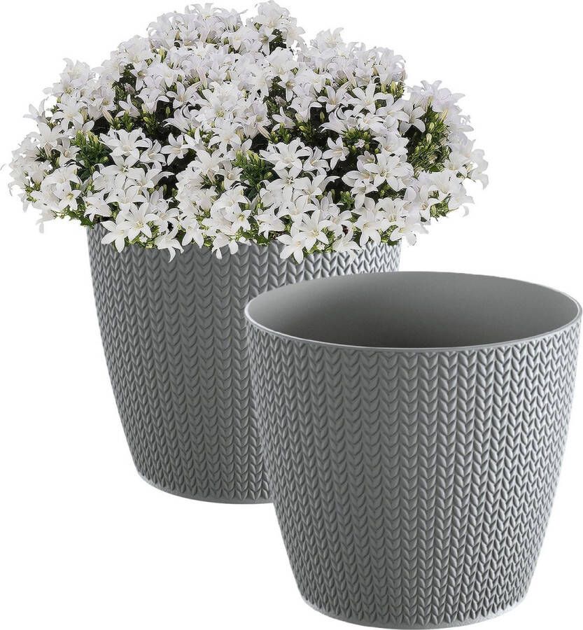 Prosperplast plantenpot bloempot 2x kunststof steengrijs D26 x H23 cm buiten binnen terras