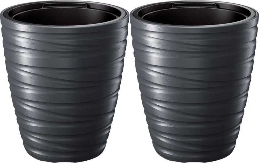 Prosperplast Plantenpot bloempot Amazing 2x buiten binnen kunststof antraciet D30 x H33 cm met binnenpot