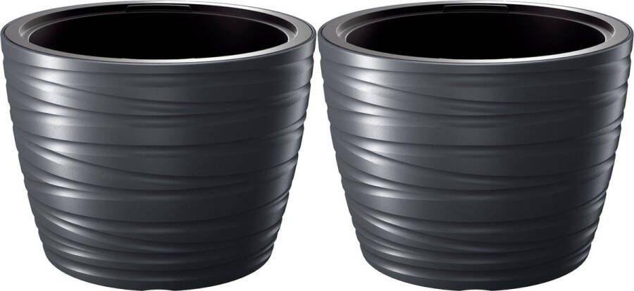 Prosperplast Plantenpot bloempot Amazing 2x buiten binnen kunststof antraciet D37 x H28 cm met binnenpot