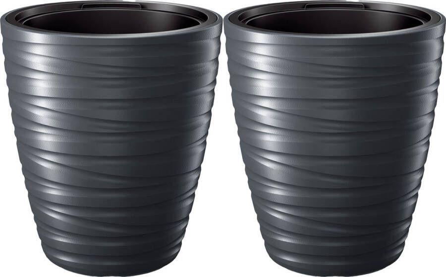 Prosperplast Plantenpot bloempot Amazing 2x buiten binnen kunststof antraciet D37 x H42 cm met binnenpot
