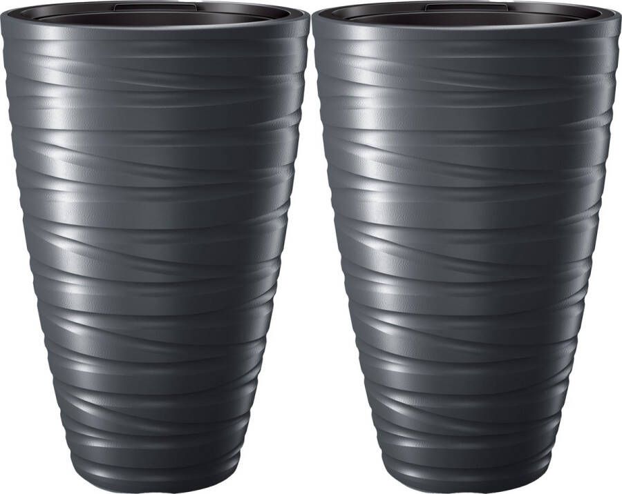 Prosperplast Plantenpot bloempot Amazing 2x buiten binnen kunststof antraciet D37 x H58 cm met binnenpot