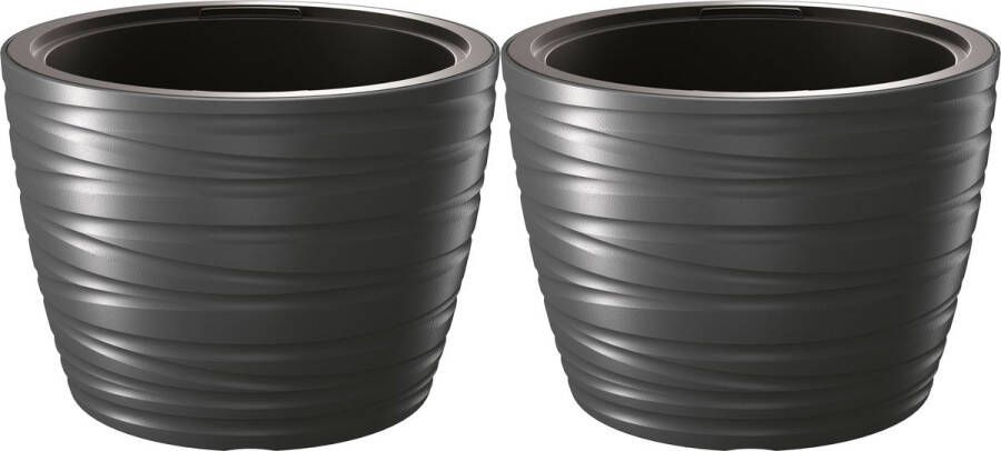 Prosperplast Plantenpot bloempot Amazing 2x buiten binnen kunststof antraciet D47 x H52 cm met binnenpot