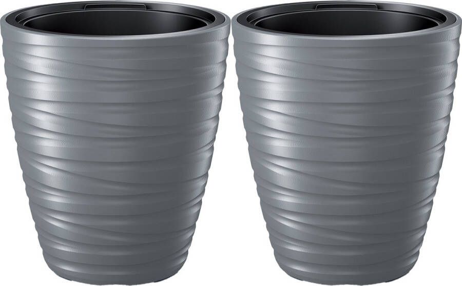 Prosperplast Plantenpot bloempot Amazing 2x buiten binnen kunststof steengrijs D30 x H33 cm met binnenpot