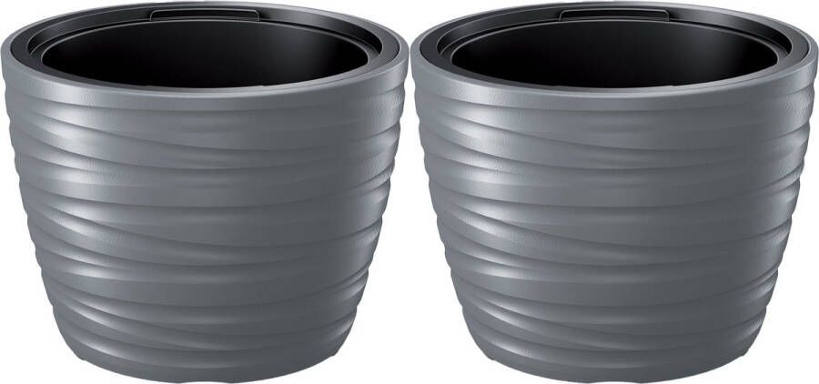 Prosperplast Plantenpot bloempot Amazing 2x buiten binnen kunststof steengrijs D37 x H28 cm met binnenpot