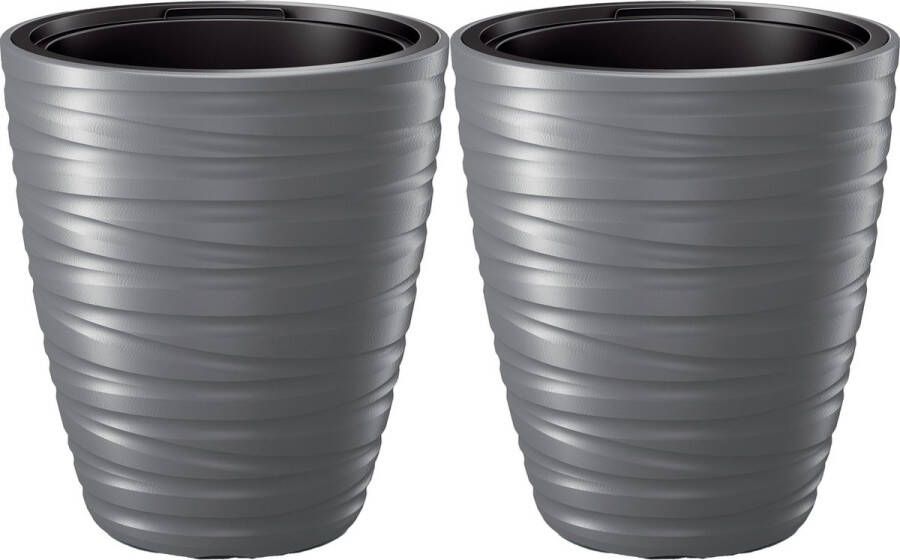 Prosperplast Plantenpot bloempot Amazing 2x buiten binnen kunststof steengrijs D37 x H42 cm met binnenpot