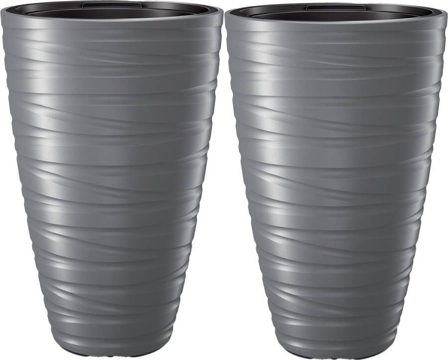 Prosperplast Plantenpot bloempot Amazing 2x buiten binnen kunststof steengrijs D37 x H58 cm met binnenpot