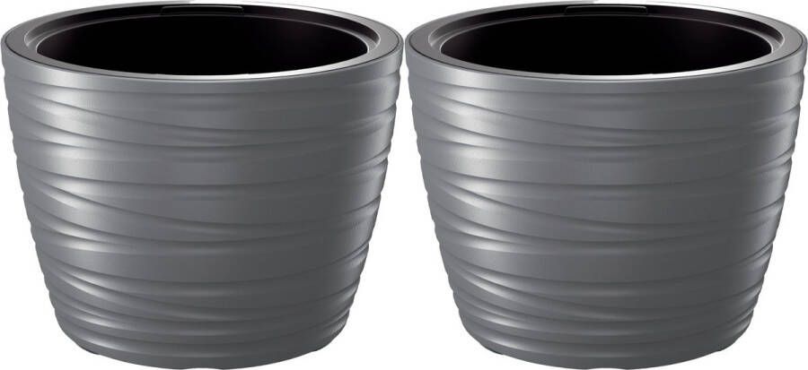 Prosperplast Plantenpot bloempot Amazing 2x buiten binnen kunststof steengrijs D47 x H35 cm met binnenpot