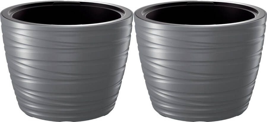Prosperplast Plantenpot bloempot Amazing 2x buiten binnen kunststof steengrijs D47 x H52 cm met binnenpot