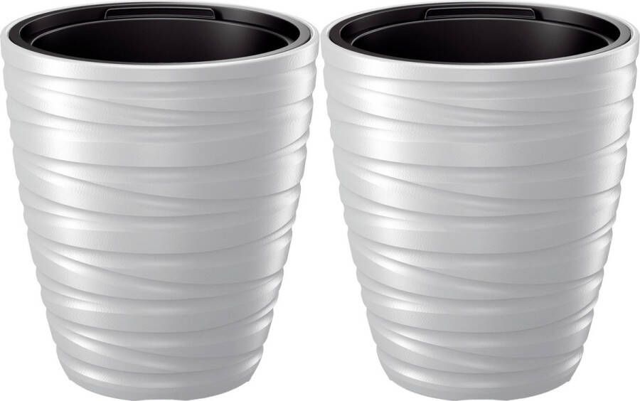 Prosperplast Plantenpot bloempot Amazing 2x buiten binnen kunststof wit D30 x H33 cm met binnenpot