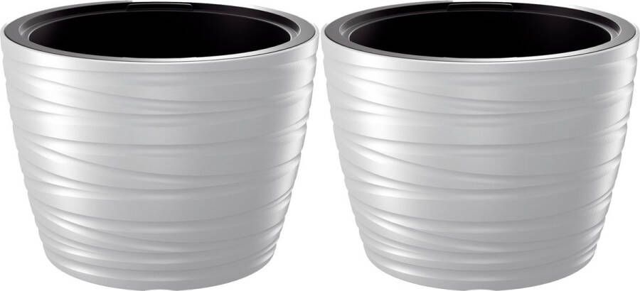 Prosperplast Plantenpot bloempot Amazing 2x buiten binnen kunststof wit D37 x H28 cm met binnenpot