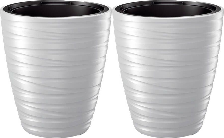 Prosperplast Plantenpot bloempot Amazing 2x buiten binnen kunststof wit D37 x H42 cm met binnenpot
