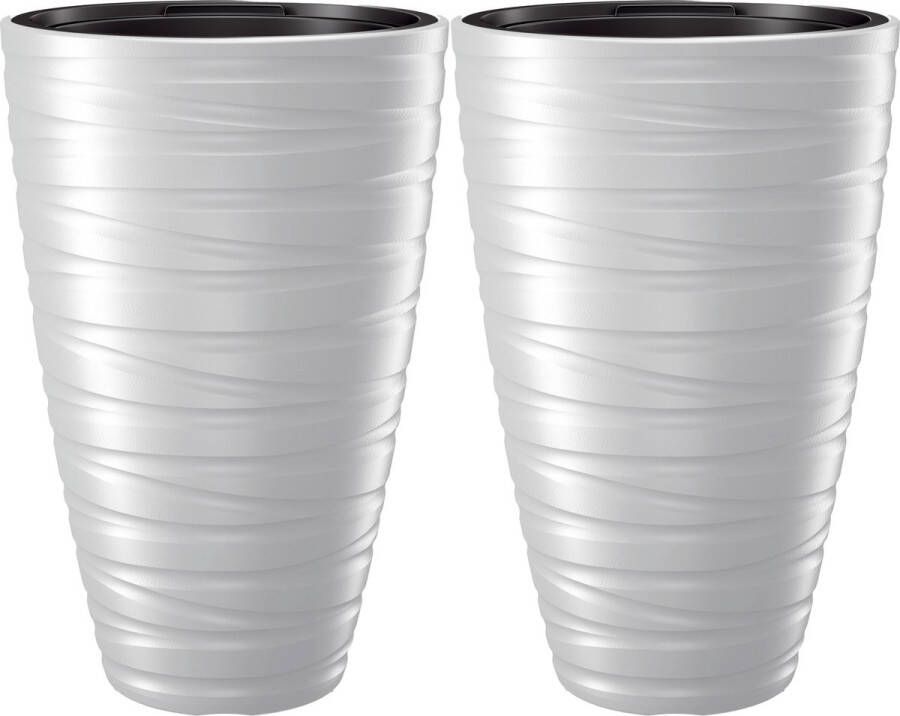 Prosperplast Plantenpot bloempot Amazing 2x buiten binnen kunststof wit D37 x H58 cm met binnenpot