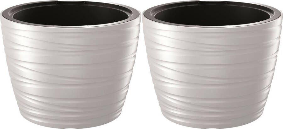 Prosperplast Plantenpot bloempot Amazing 2x buiten binnen kunststof wit D47 x H35 cm met binnenpot