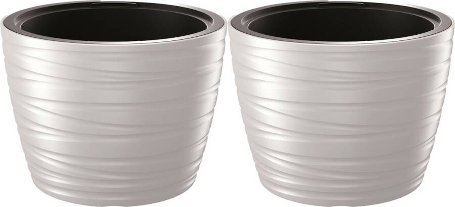 Prosperplast Plantenpot bloempot Amazing 2x buiten binnen kunststof wit D47 x H52 cm met binnenpot