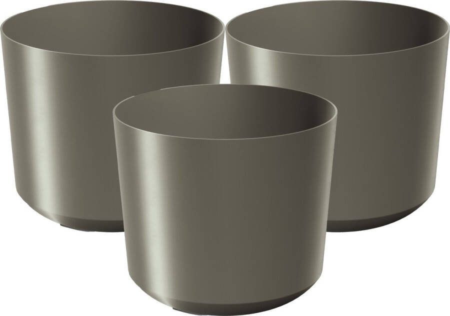 Prosperplast Plantenpot bloempot Babylon 3x kunststof buiten binnen titanium grijs D18 x H18 cm