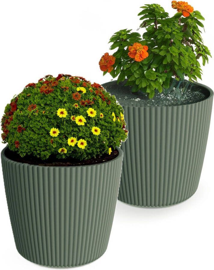 Prosperplast Plantenpot bloempot Buckingham 2x kunststof dennen groen D39 x H34 cm