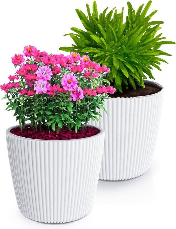 Prosperplast Plantenpot bloempot Buckingham 2x kunststof ivoor wit D29 x H26 cm