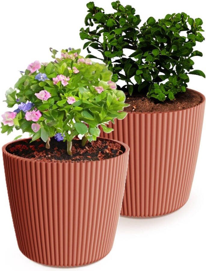 Prosperplast Plantenpot bloempot Buckingham 2x kunststof steenrood D29 x H26 cm
