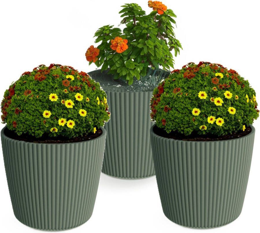 Prosperplast Plantenpot bloempot Buckingham 3x buiten binnen- groen D17 x H15 cm