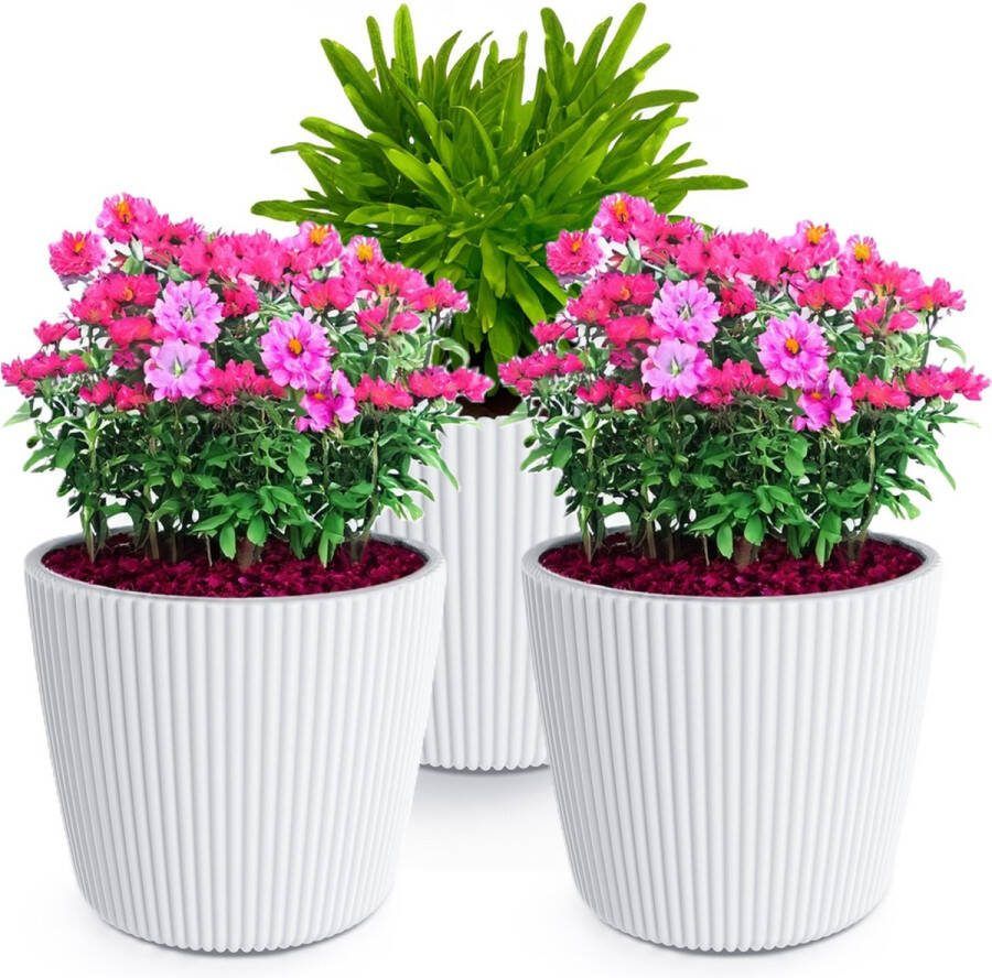 Prosperplast Plantenpot bloempot Buckingham 3x buiten binnen ivoor wit D17 x H15 cm