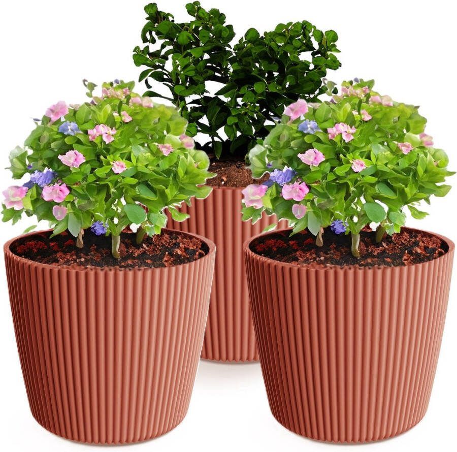 Prosperplast Plantenpot bloempot Buckingham 3x buiten binnen steenrood D14 x H13 cm
