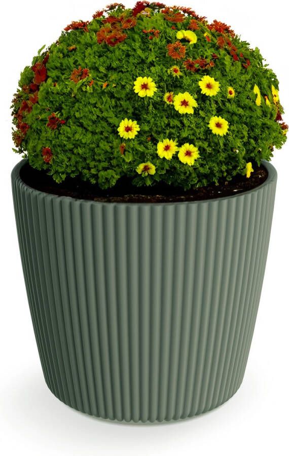 Prosperplast Plantenpot bloempot Buckingham buiten binnen design kunststof dennen groen D19 x H17 cm