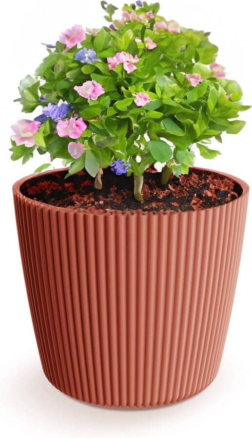 Prosperplast Plantenpot bloempot Buckingham buiten binnen design kunststof steenrood D14 x H13 cm