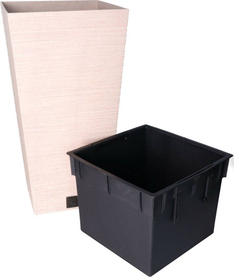 Prosperplast Plantenpot bloempot buiten kunststof creme beige Eco wood look D26 x H50 cm