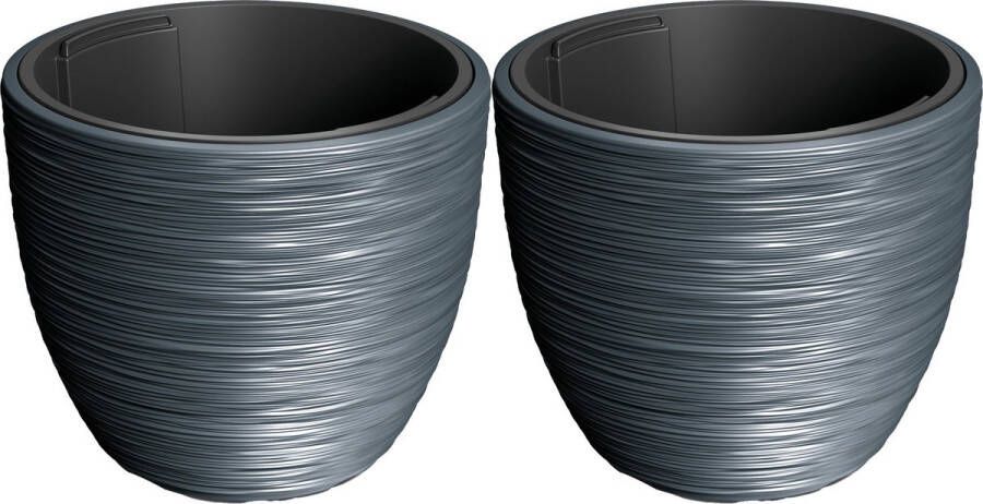 Prosperplast Plantenpot bloempot Furu Stripes 2x buiten binnen kunststof antraciet D30 x H30 cm Met binnenpot