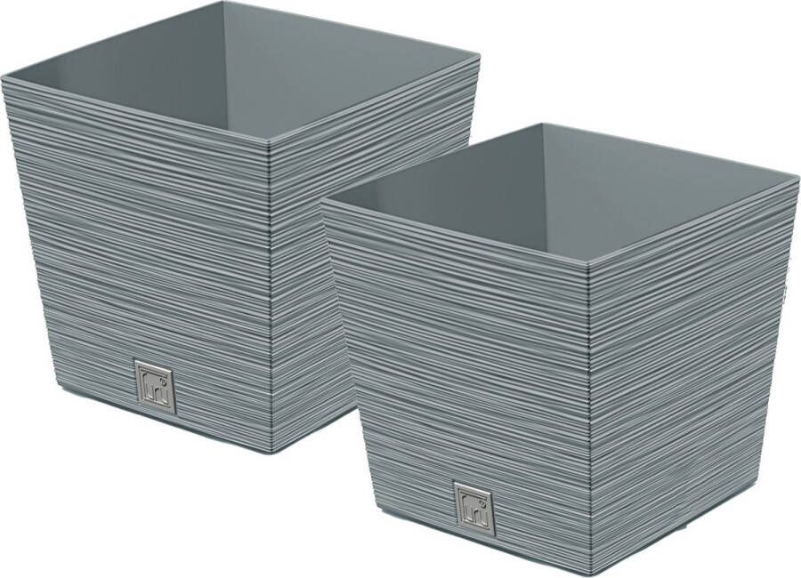 Prosperplast Plantenpot bloempot Furu Stripes 2x voor buiten kunststof lichtgrijs vierkant D24 x H23.5 cm