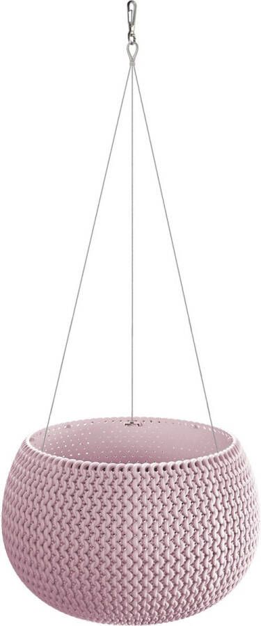 Prosperplast Plantenpot bloempot hangend kunststof dia 24 cm en hoogte 16 cm in het midden roze met metalen ophanghaak