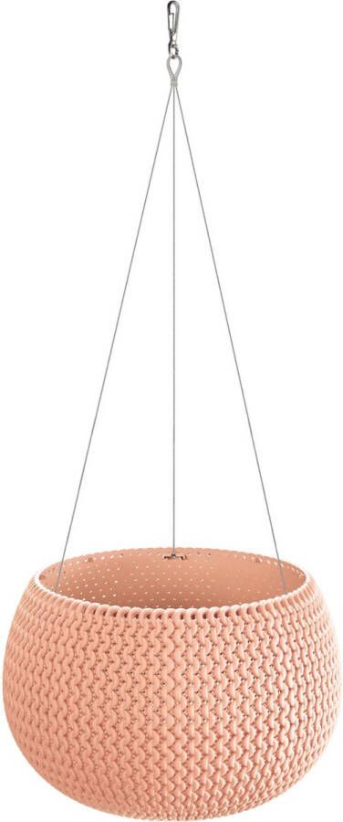 Prosperplast Plantenpot bloempot hangend kunststof dia 24 cm en hoogte 16 cm in het zalm roze met metalen ophanghaak