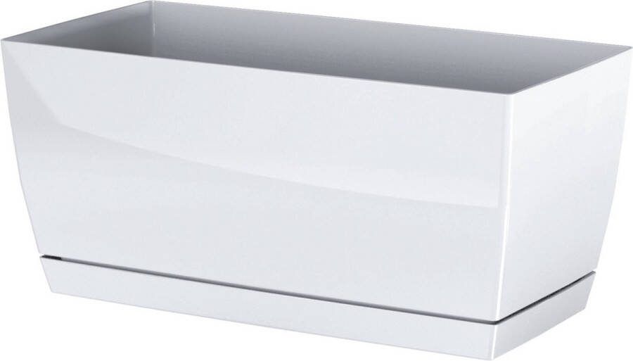 Prosperplast Plantenpot bloempot met opvangschaal kunststof parel wit 29 x 14 x 14 cm binnen buiten