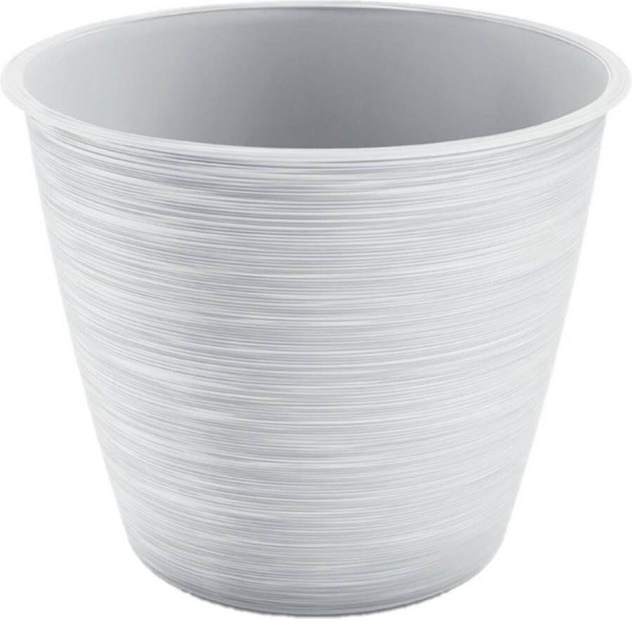 Prosperplast Stijlvolle kunststof plantenpot bloempot dia 30 cm hoogte 25 cm Paintstripe wit voor binnen buiten