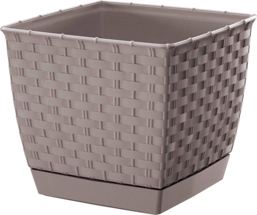 Prosperplast Plantenpot bloempot rotan kunststof 19 x 19 cm en hoogte 16 cm taupe beige voor binnen buiten