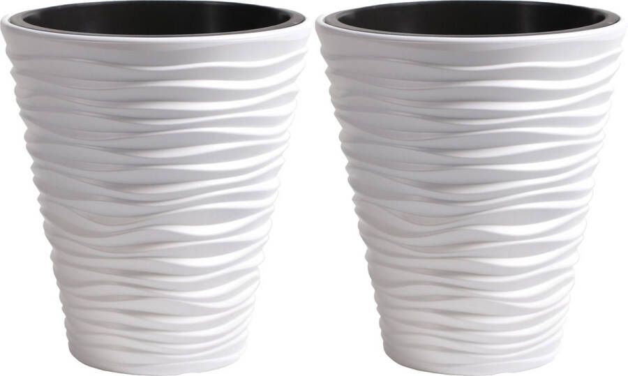 Prosperplast Plantenpot bloempot Sand Dunes 2x buiten binnen kunststof wit D35 x H38 cm met binnenpot