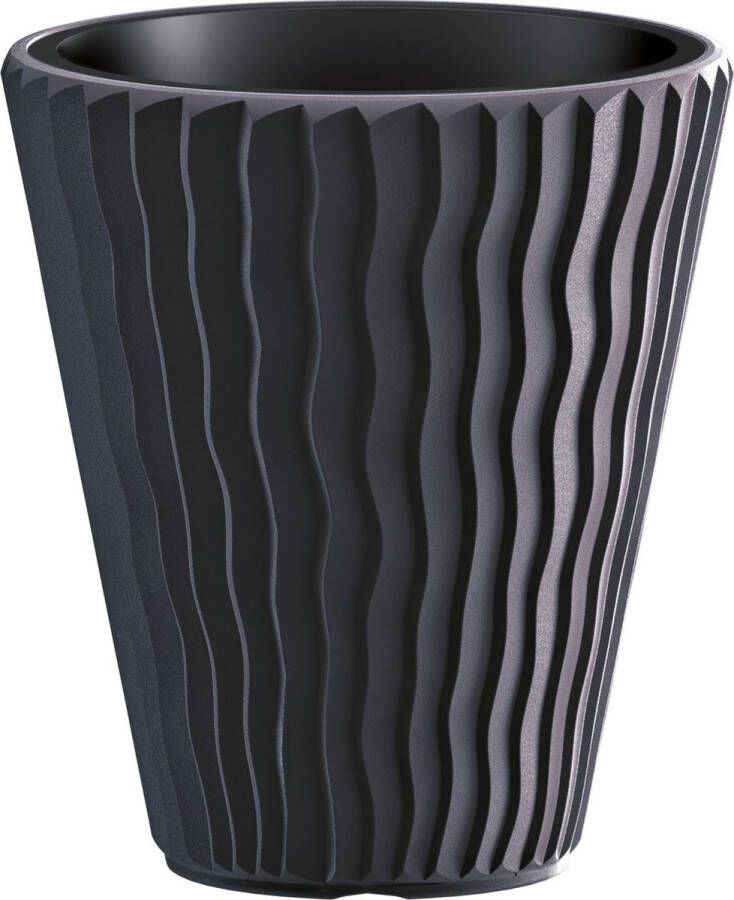 Prosperplast Plantenpot bloempot Sand Waves buiten binnen kunststof antraciet D30 x H33 cm met binnenpot