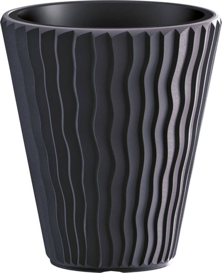 Prosperplast Plantenpot bloempot Sand Waves buiten binnen kunststof antraciet D35 x H38 cm met binnenpot