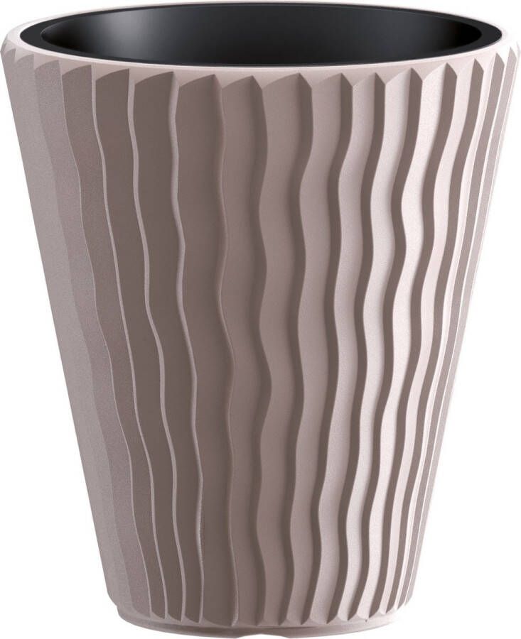 Prosperplast Plantenpot bloempot Sand Waves buiten binnen kunststof beige D30 x H33 cm met binnenpot