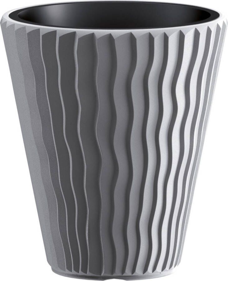 Prosperplast Plantenpot bloempot Sand Waves buiten binnen kunststof steengrijs D35 x H38 cm met binnenpot