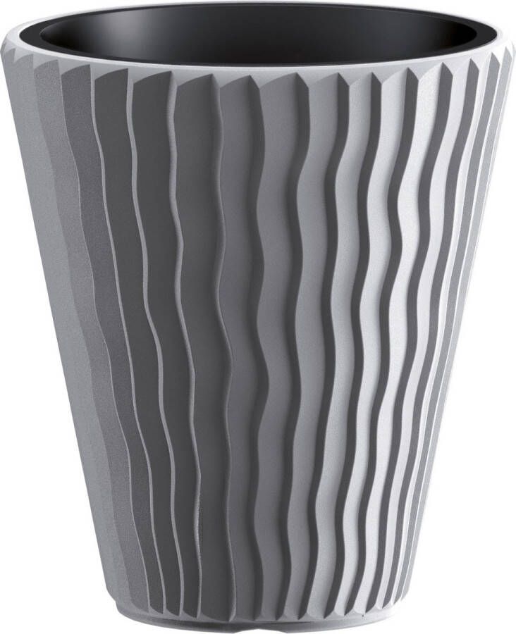 Prosperplast Plantenpot bloempot Sand Waves buiten binnen kunststof steengrijs D39 x H43 cm met binnenpot