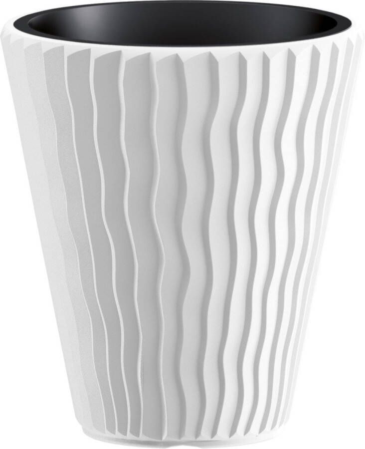 Prosperplast Plantenpot bloempot Sand Waves buiten binnen kunststof wit D35 x H38 cm met binnenpot