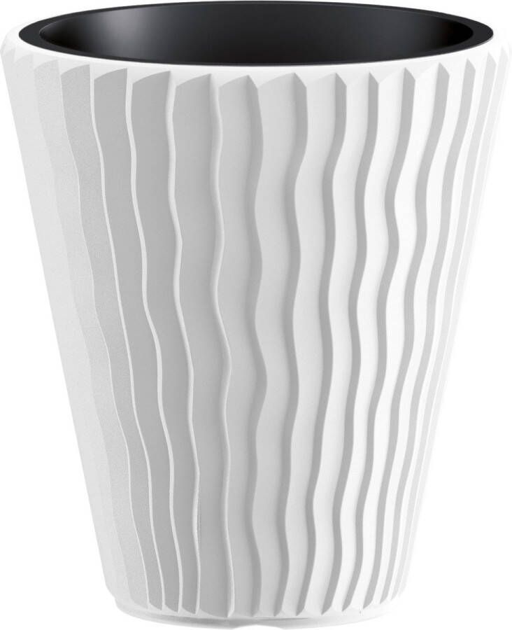 Prosperplast Plantenpot bloempot Sand Waves buiten binnen kunststof wit D39 x H43 cm met binnenpot