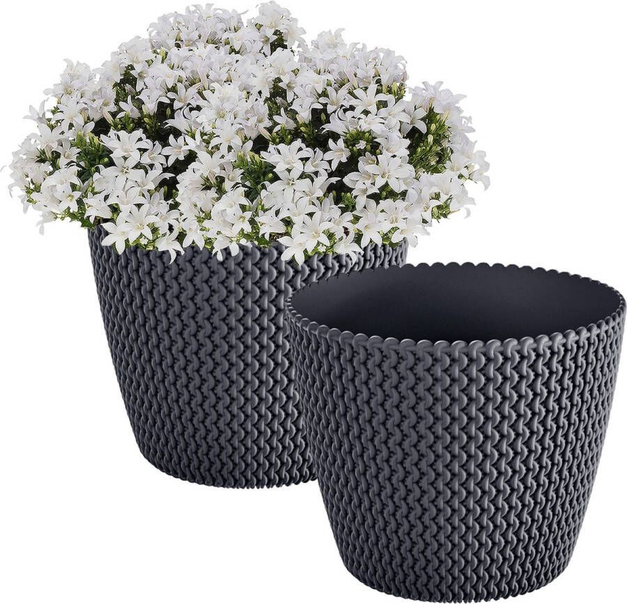 Prosperplast Plantenpot bloempot Splofy 2x antraciet kunststof D13 x H11 cm binnen buiten stijlvol