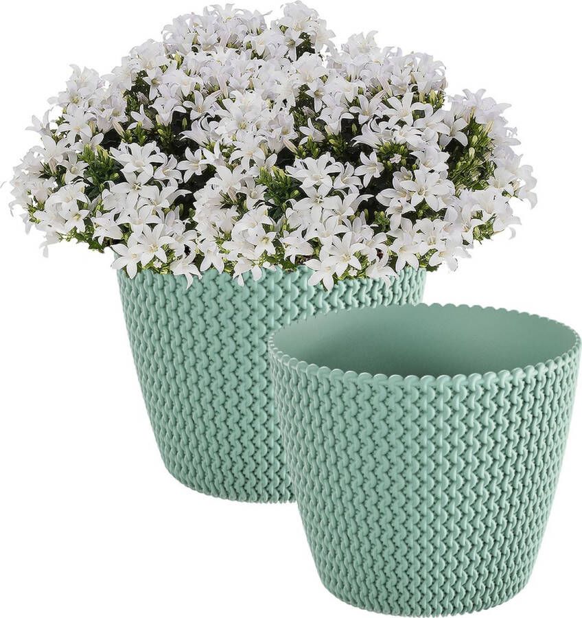 Prosperplast plantenpot bloempot Splofy 2x kunststof mintgroen D22 x H19 cm binnen buiten