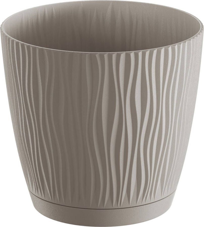 Prosperplast Stijlvolle kunststof plantenpot bloempot dia 17 cm hoogte 16 cm Waves taupe voor binnen buiten